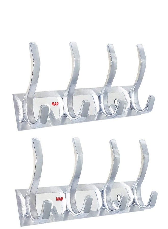 ماب عبوة من قطعتين من علاقات الملابس المصنوعة من الفولاذ المقاوم للصدأ، بنمط عشب الفستوكة الفاخر، ذات الحواف المزدوجة وأربعة دبابيس. خطاف جداري/بابي للحمام. خطاف فضي مطلي بالكروم - Image 1